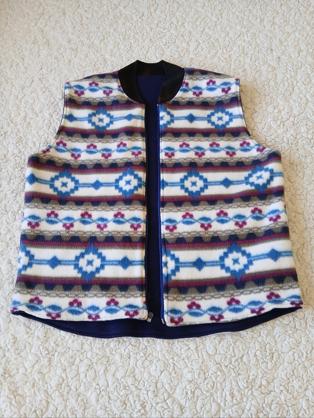 Riversable Aztec Fleece Vest Mens Large Blue Brown Red Vintage
